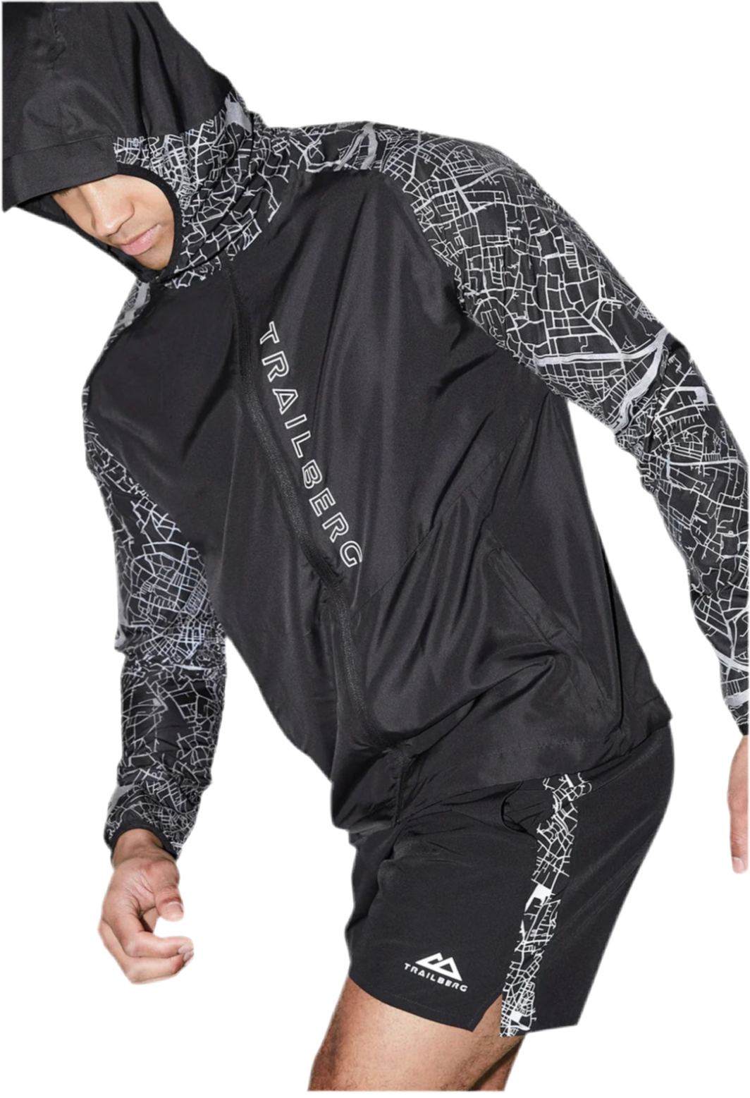 TRAILBERG - MEN’S WINDBREAKER/SHORT SET BLACK REFLECTIVE