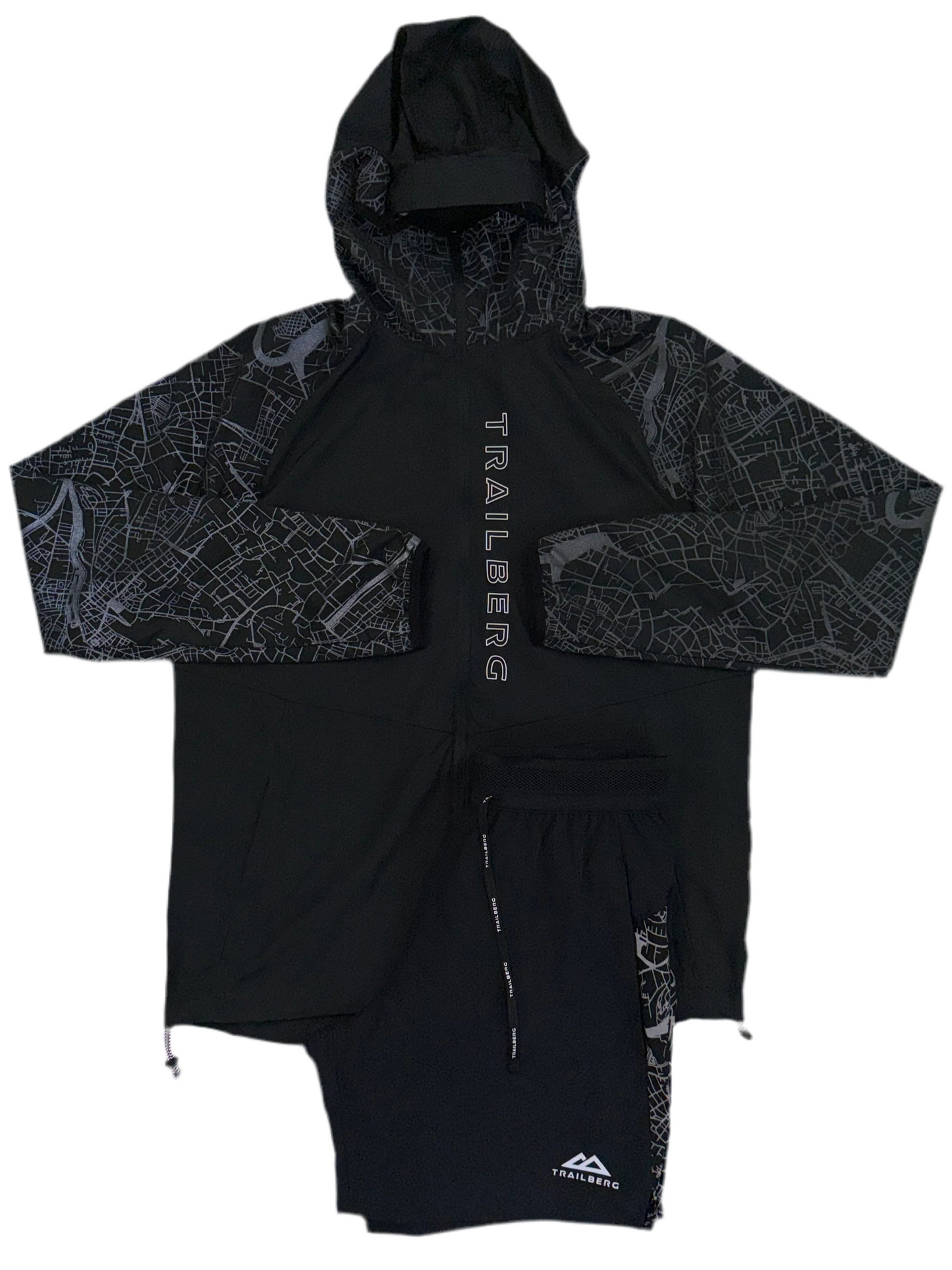 TRAILBERG - MEN’S WINDBREAKER/SHORT SET BLACK REFLECTIVE