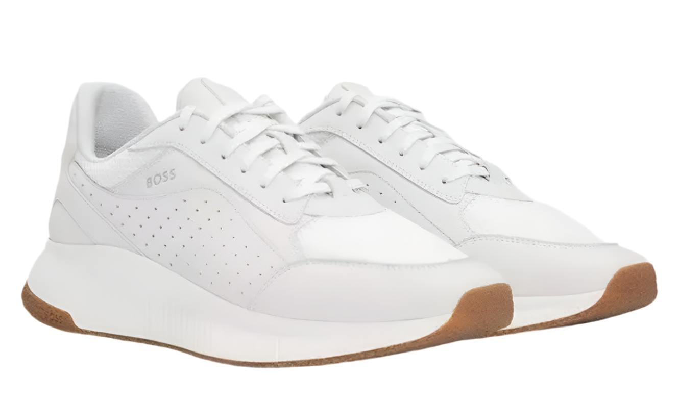 BOSS - TTNM EVO LEATHER LACE UP TRAINERS WITH MESH TRIMS