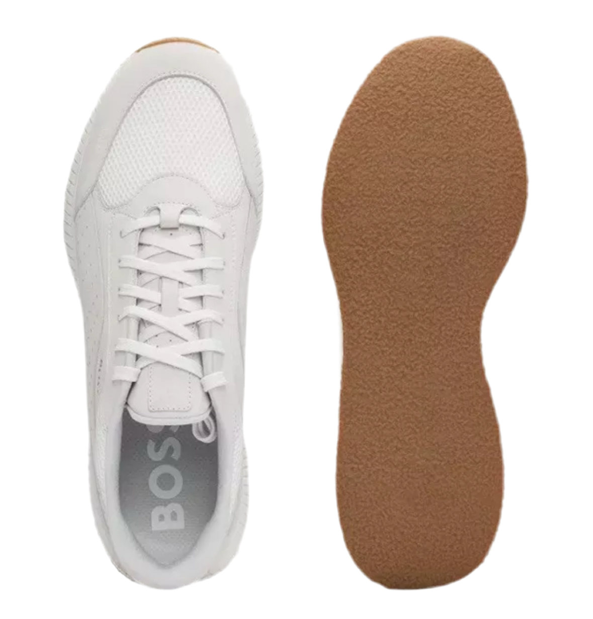 BOSS - TTNM EVO LEATHER LACE UP TRAINERS WITH MESH TRIMS