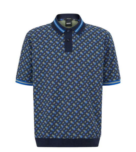 BOSS - MONOGRAM PRINTED OVERSIZE MERCERIZED COTTON MENS POLO T-SHIRT