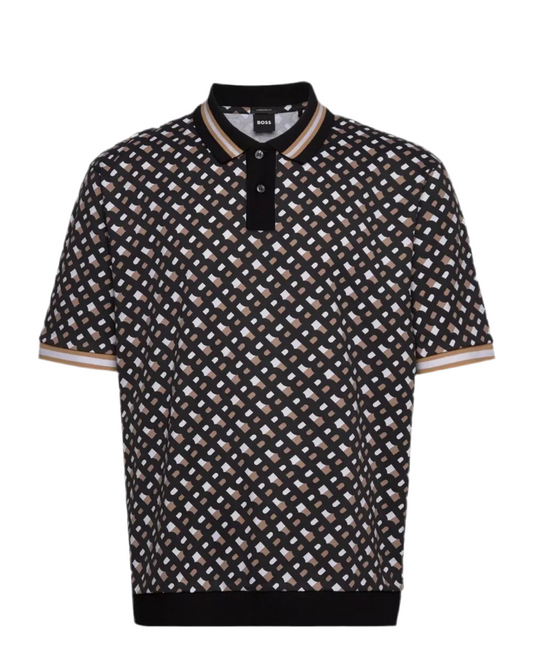 BOSS - MONOGRAM PRINTED OVERSIZE MERCERIZED COTTON MENS POLO T-SHIRT