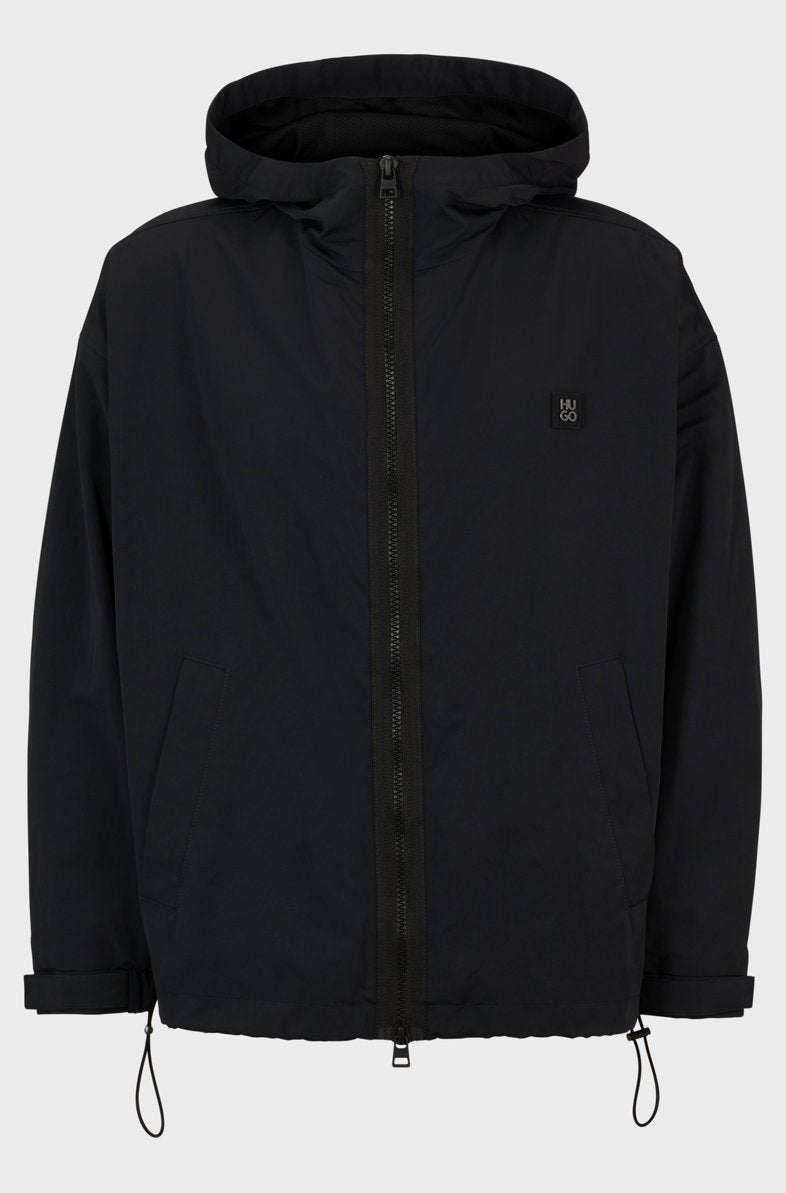 HUGO - WATER-REPELLENT HOODED WINDBREAKER WITH STACKED-LOGO BADGE